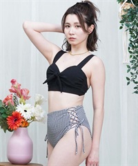 LAETITIA レリッタ 水着 レディース バンドゥ ハイウエスト ギンガムチェック 441201(BK/WT-9)