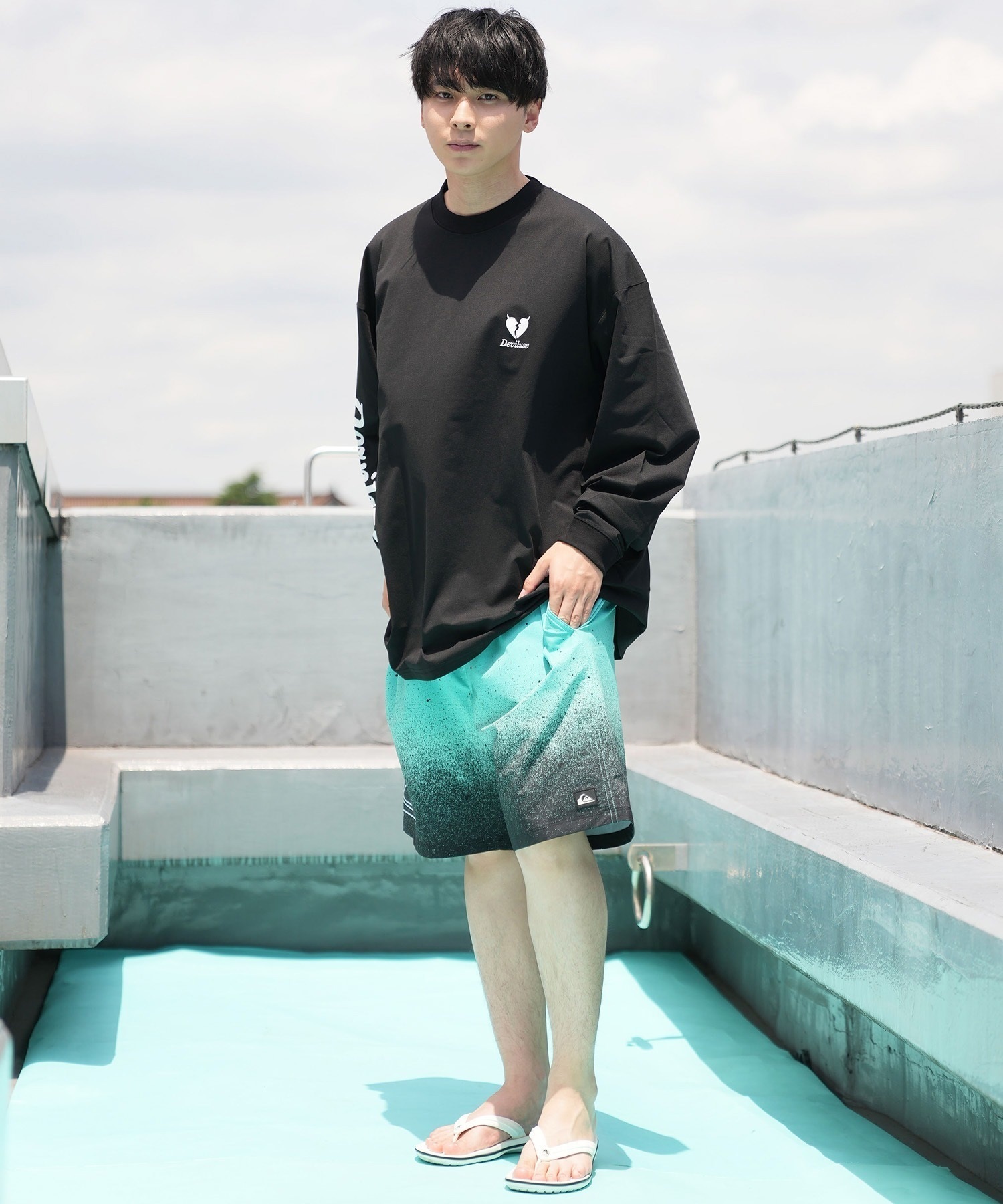 DEVILUSE デビルユース メンズ ラッシュガード 長袖 Tシャツ オーバーサイズ 水陸両用 ムラサキスポーツ限定 243OO1LT089DU(WHT-M)