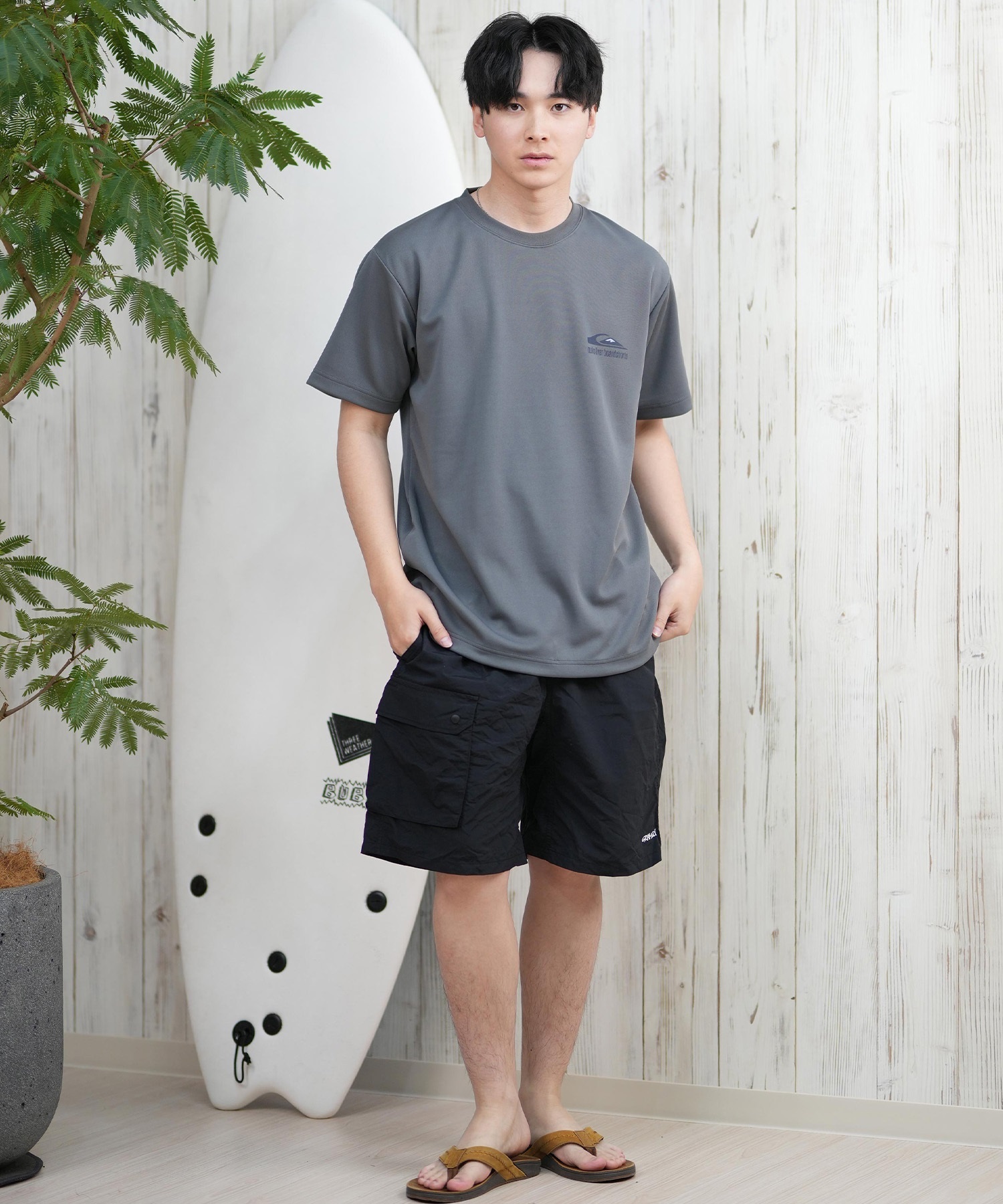 QUIKSILVER クイックシルバー ラッシュガード メンズ 半袖 Tシャツ バックプリント 水陸両用 UVカット QLY251623M ムラサキスポーツ限定(WHT-M)