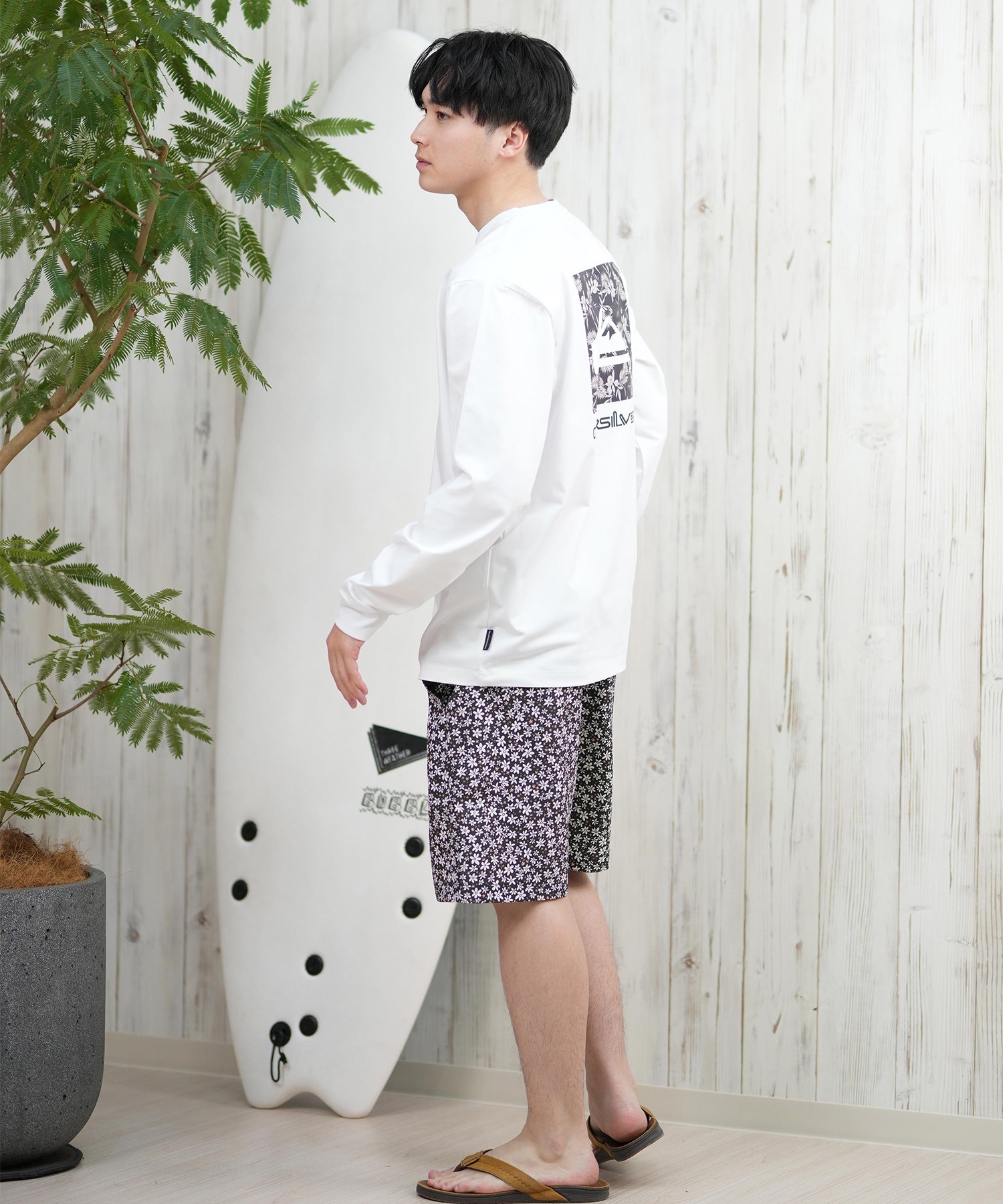 QUIKSILVER クイックシルバー ラッシュガード メンズ 長袖 Tシャツ ロンT バックプリント 水陸両用 UVカット QLY251628M ムラサキスポーツ限定(WHT1-M)