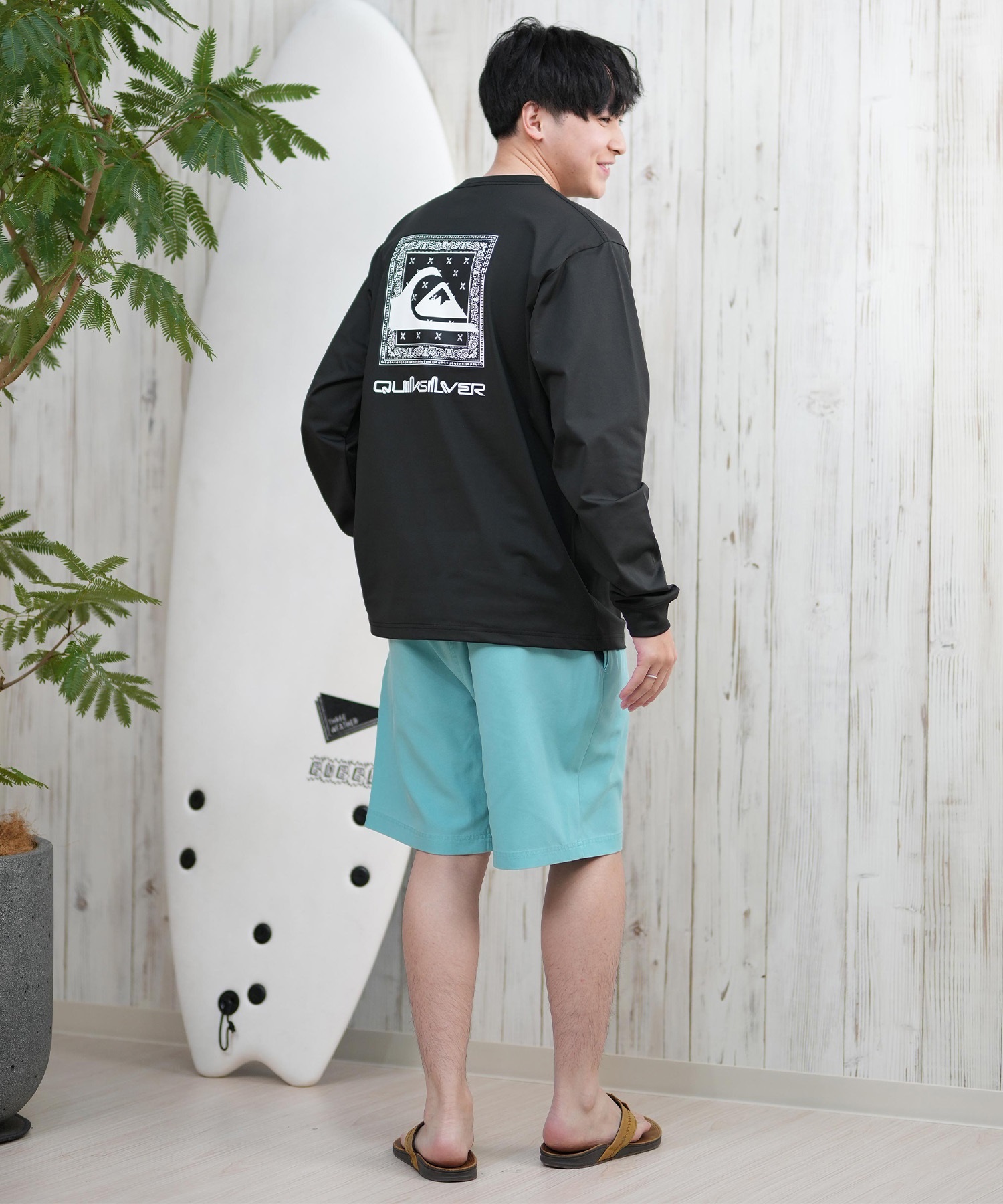 QUIKSILVER クイックシルバー ラッシュガード メンズ 長袖 Tシャツ ロンT バックプリント 水陸両用 UVカット QLY251628M ムラサキスポーツ限定(WHT1-M)