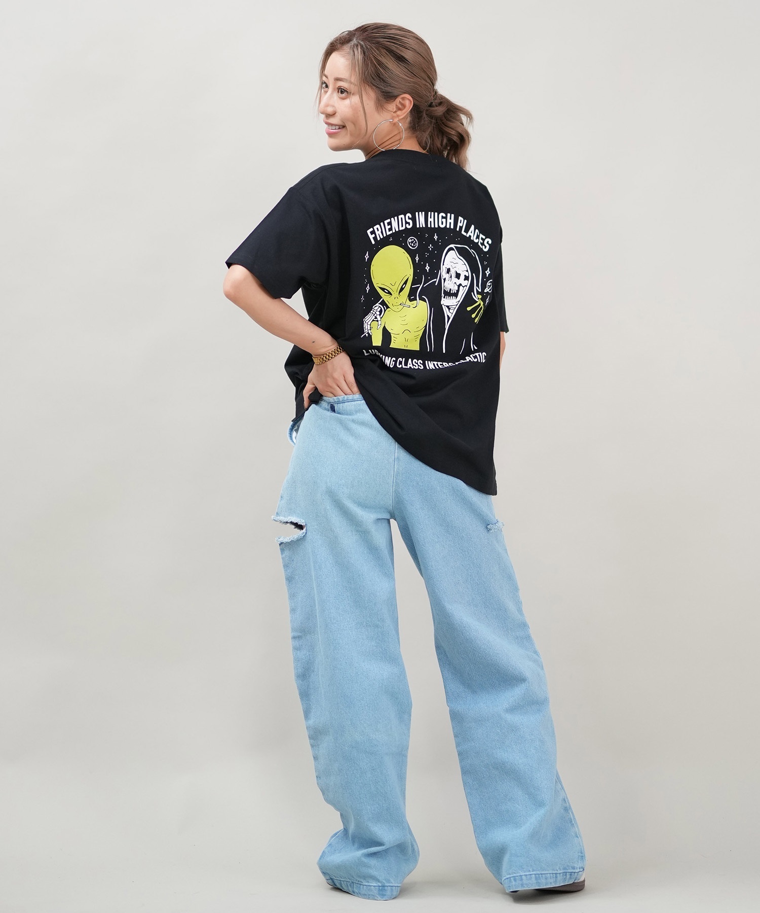 LURKING CLASS ラーキングクラス 半袖 Tシャツ レディース オーバーサイズ ユニセックス ST25STM02W ムラサキスポーツ限定(BLACK-M)